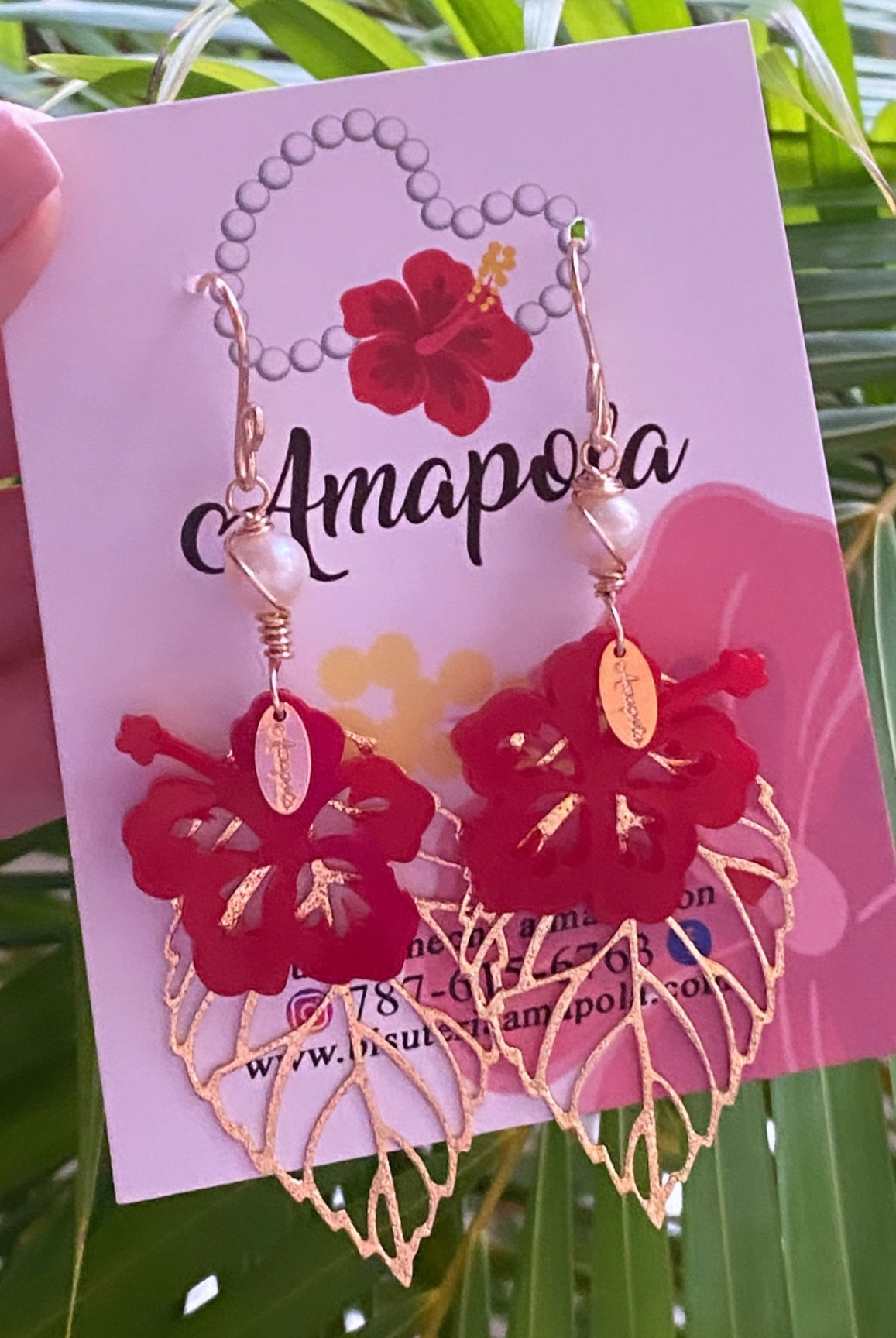 AMAPOLA entre hojas (aretes )