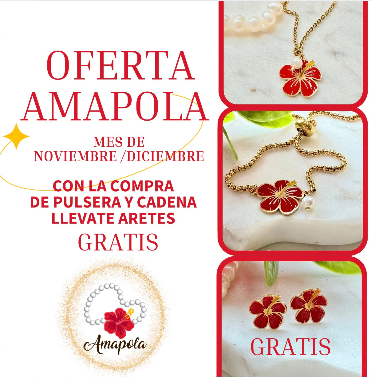 OFERTA AMAPOLA (compra Cadena y pulsera) #aretes gratis