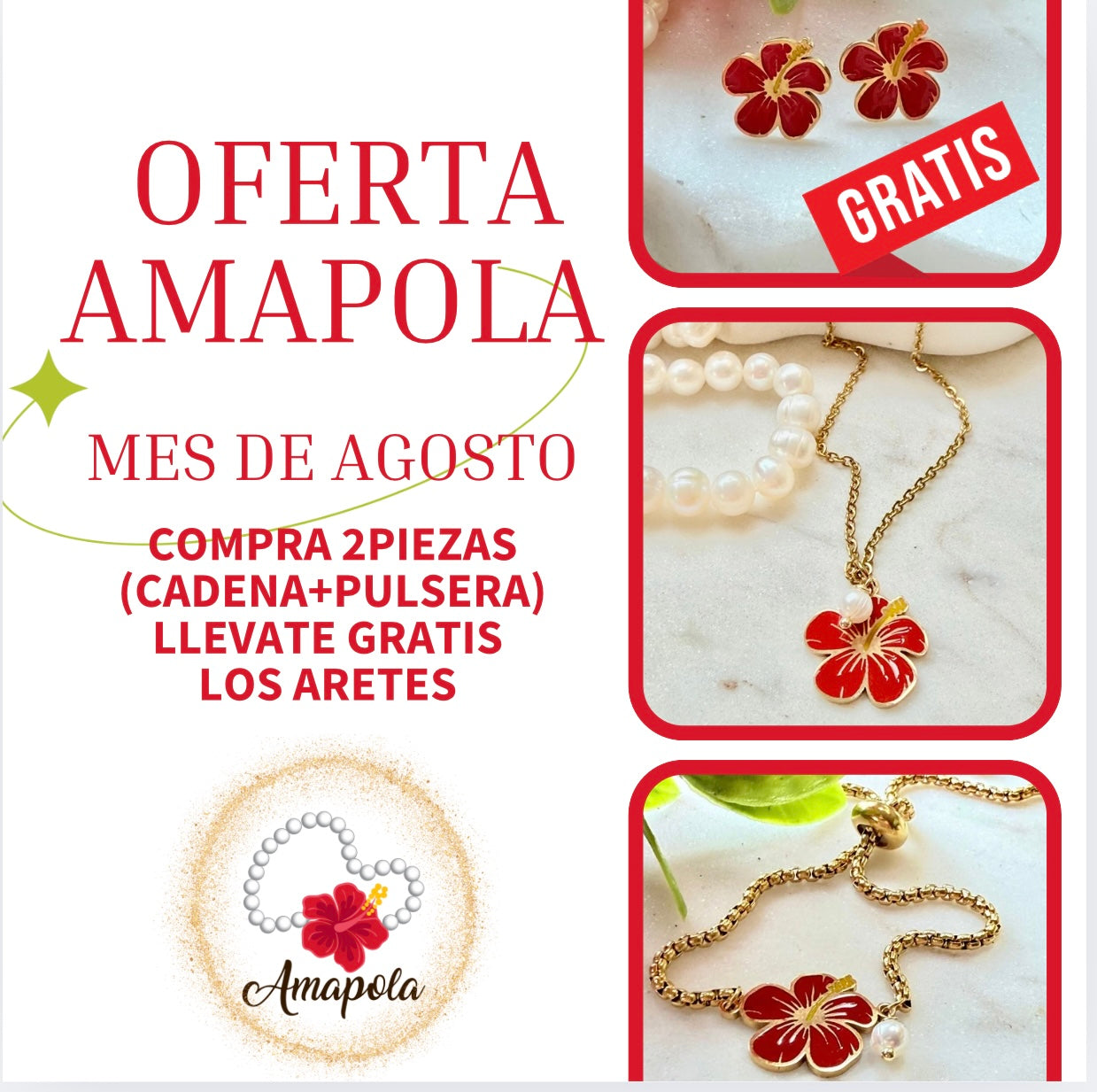 OFERTA AMAPOLA (con la compra Cadena y pulsera) #aretes gratis