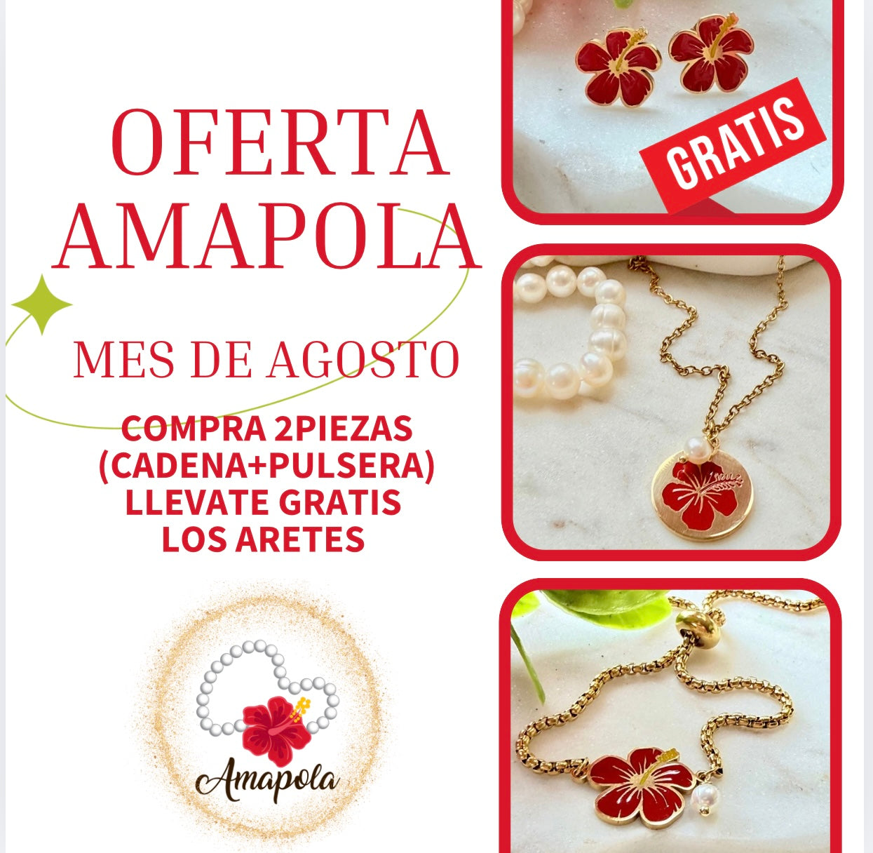 OFERTA AMAPOLA (con la compra Cadena y pulsera) #aretes gratis