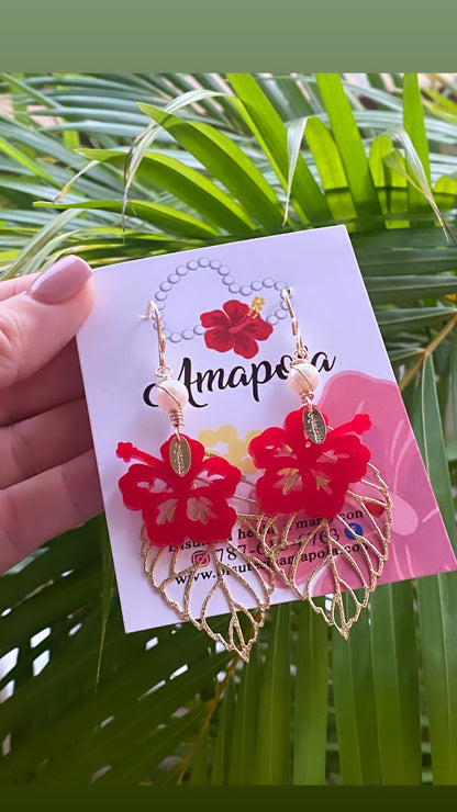 AMAPOLA entre hojas  (aretes)