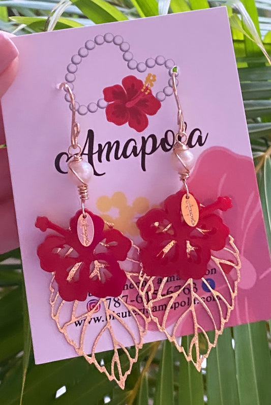 AMAPOLA entre hojas  (aretes )