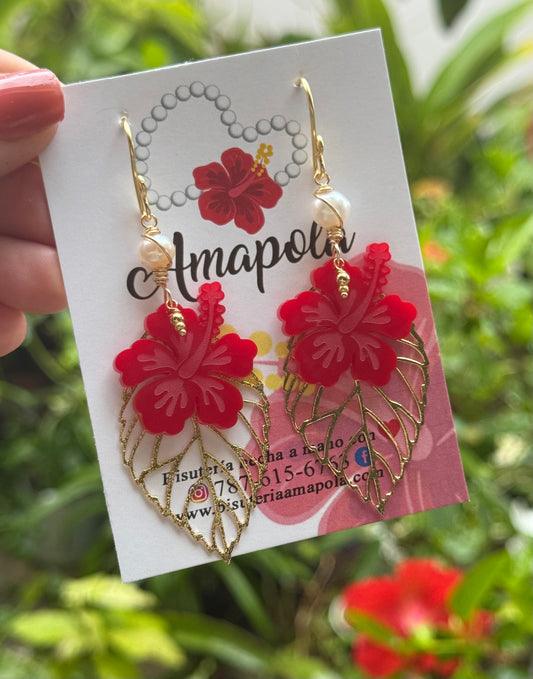 AMAPOLA ENTRE HOJAS (aretes)