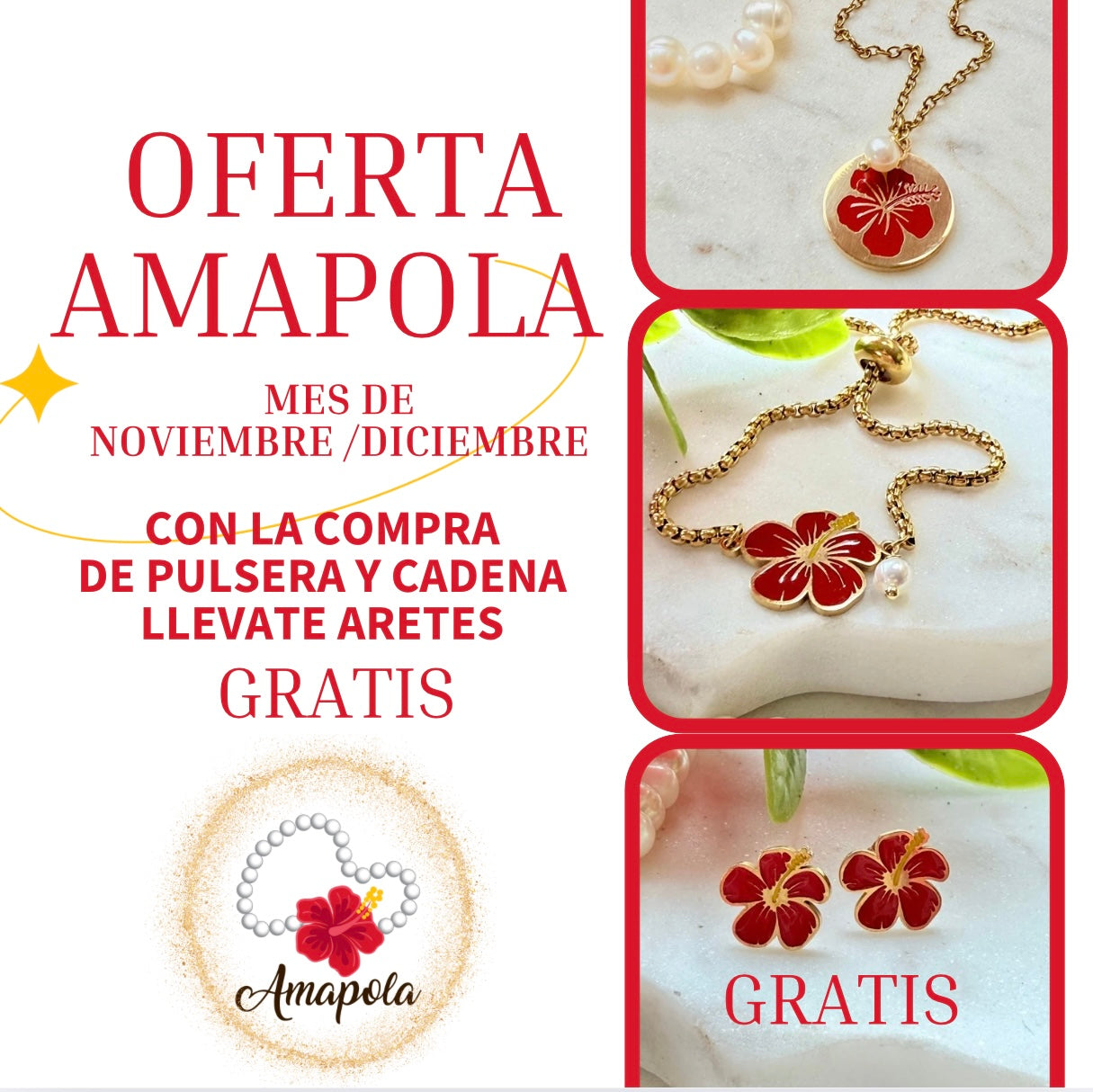 OFERTA AMAPOLA (compra Cadena y pulsera) #aretes gratis