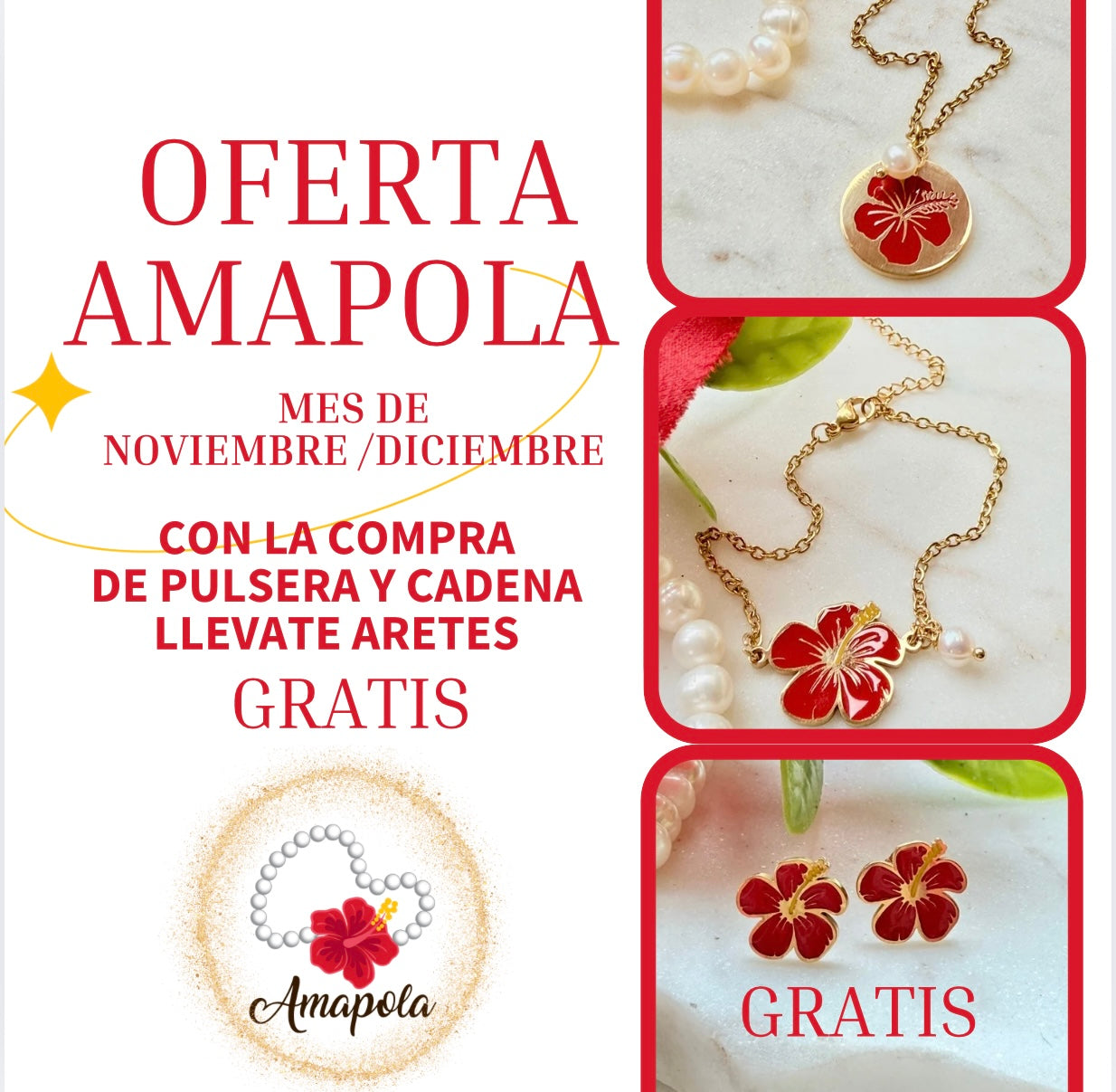 OFERTA AMAPOLA (compra Cadena y pulsera) #aretes gratis