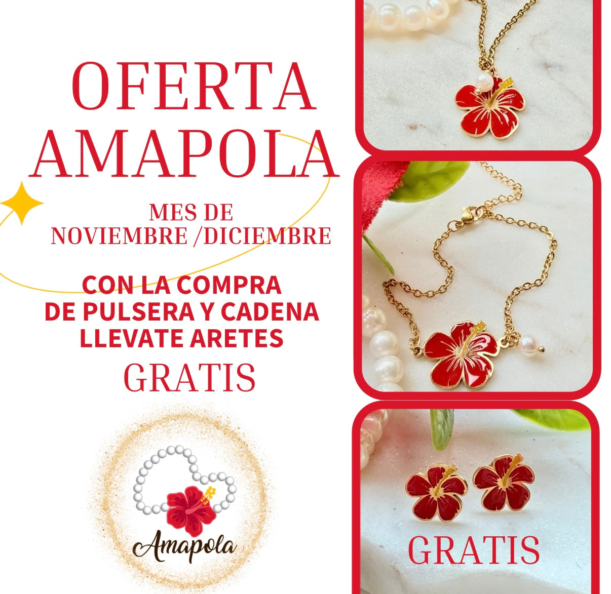 OFERTA AMAPOLA (compra Cadena y pulsera) #aretes gratis