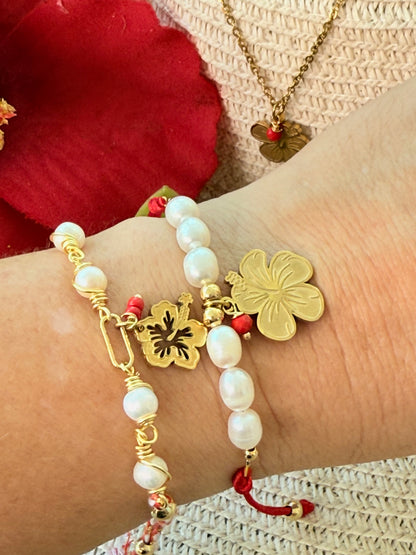 AMAPOLA ENTRE PERLAS (pulseras de hilo)