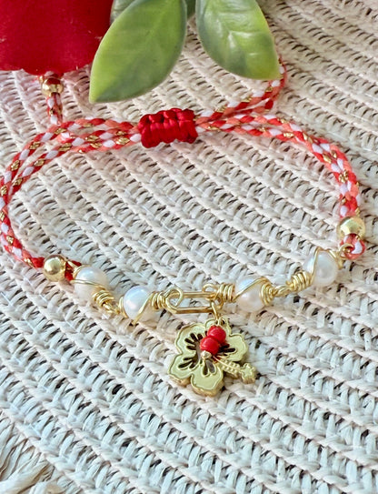 AMAPOLA ENTRE PERLAS (pulseras de hilo)