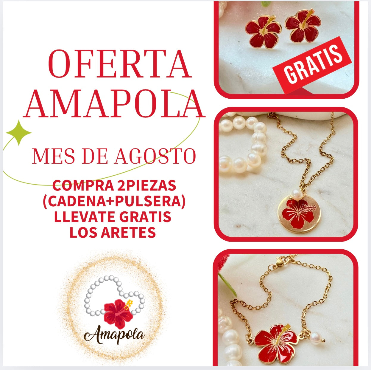 OFERTA AMAPOLA (con la compra Cadena y pulsera) #aretes gratis