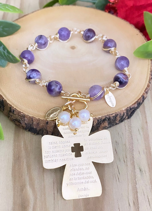 Pulsera Decenario - Cruz Grande con Padrenuestro